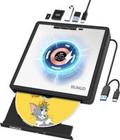 „BUNUD“ išorinis DVD įrenginys nešiojamajam kompiuteriui: išorinis CD įrenginys su USB jungtimi, skirtas „Windows“, „Mac“, „MacBook“, „iMac“ ir PC kompiuteriams, su 15 W belaidžio greito įkrovimo funkcija, išorinis DVD įrašymo įrenginys su USB ir Type-C j