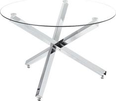 „Butler Modern“ apvalus valgomojo stalas su stikliniu stalviršiu, skersmuo 110 cm, sidabrinė metalinė kojelė