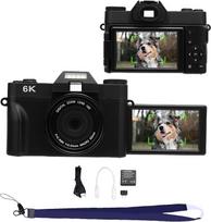 „BuyWeek“ skaitmeninis fotoaparatas 6K, 64 MP, su „Wi-Fi“, 16 kartų skaitmeniniu priartinimu, automatiniu fokusavimu, HD vlogų filmavimo funkcija, 3 colių 180 laipsnių pasukamu ekranu, „selfie“ režimu, LED blykste / papildomu apšvietimu, sulėtinto vaizdo