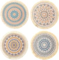 „Cabilock“ 4 vnt. „Boho“ staltiesių rinkinys, apvalios medvilninės servetėlės su kutais, atsparios karščiui, tvirtos, skirtos virtuvės valgomojo stalui, vestuvių ir vakarėlių dekoravimui