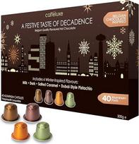 „Cafféluxe“ aliumininės karšto šokolado kapsulės – 40 kapsulių, suderinamų su „Nespresso“ aparatais – išskirtinis malonumas – karšto šokolado kapsulės „Nespresso“ aparatams – įvairių skonių kapsulės