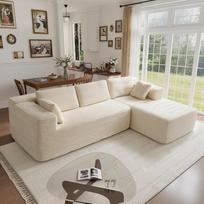 „Caldion“ L formos patogi 4-vietė sekcinė kampinė sofa su miego funkcija, skirta svetainei ir miegamajam, 269 x 175 x 65 cm, smėlio spalvos