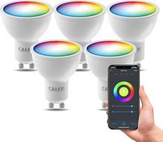 „CALEX“ išmanusis LED prožektorius, GU10, PAR16, RGB spalvos ir šalta–šilta balta šviesa, reguliuojamas apšvietimas, valdymas per „Wi-Fi“ programėlę ir balsu, 5 vnt. rinkinys