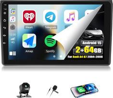„CAMECHO 2+64G“ „Android 15“ navigacijos automobilių radijas, skirtas „Audi A4 B7“ (2004–2008 m.), 9 colių „Bluetooth“ radijas su belaidžiu „CarPlay“ ir „Android Auto“, GPS, „Wi-Fi“, FM RDS, atbulinės eigos kamera