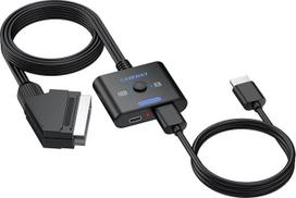 „CAMWAY“ Scart į HDMI keitiklis, patobulintas lustas užtikrina aukštesnę vaizdo kokybę, 16:9/4:3 konversija, 1080P Scart į HDMI adapteris vaizdui ir garsui su 150 cm ilgio kabeliu su kištuku, palaiko PAL/NTSC standartus, skirtas HDTV/DVD/VHS/VCR