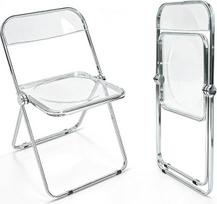 „CangLong“ valgomojo kėdės – modernios, akrilo, sukraunamos, plastikinės, sulankstomos, be porankių, skirtos namams ir renginiams, skaidrios, 2 vnt. rinkinys, sulankstomos kojos, PP, metalinės kojos, skaidrios ir sulankstomos kojos