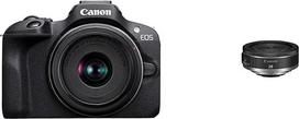 „Canon EOS R100“ 18–45 komplektas + RF 28 mm F2.8 STM – skaitmeninis fotoaparatas – kompaktiškas – juodos spalvos