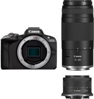 „Canon EOS R50“ sistemos fotoaparatas + RF-S 18–45 mm + RF 75–300 mm dvigubo priartinimo rinkinys – veidrodinis fotoaparatas (skaitmeninis fotoaparatas su automatiniu fokusavimu + objektų atpažinimu (žmonių akys, gyvūnai, transporto priemonės) ir 4K vaizd