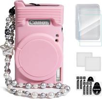„Canon IXUS 285 HS“ / „IXY 650“ / „PowerShot ELPH 360“ fotoaparato apsauginis dėklas, minkštas silikoninis dėklas, įbrėžimams atsparus dėklas su ekrano apsauga, objektyvo dangteliu ir rankine juostele, rožinis, fotoaparato dėklas