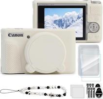„Canon PowerShot SX740 / SX730 HS“ fotoaparato dėklas, minkštas silikoninis apsauginis dėklas „Canon PowerShot SX740“, įbrėžimams atsparus dėklas su ekrano apsaugine plėvele, objektyvo dangteliu ir rankos dirželiu – baltas
