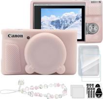 „Canon PowerShot SX740 / SX730 HS“ fotoaparato dėklas, minkštas silikoninis apsauginis dėklas „Canon PowerShot SX740“, įbrėžimams atsparus dėklas su ekrano apsaugine plėvele, objektyvo dangteliu ir rankos dirželiu – šviesiai rožinis