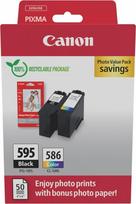 „Canon“ rašalo kasetė – PG‑595 / CL-586 originali spausdintuvo rašalo kasetė, 2 vnt. rinkinys (1 juoda, 1 spalvota) + 50 lapų 4x6 nuotraukų popieriaus GP-501