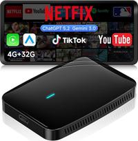 „CarPlay“ belaidis adapteris, „AI Box Android Car“ skirtas „YouTube“ ir „Netflix“, 4 + 32GB | „Drivechat AI“, dvigubas „Wi-Fi“, „Bluetooth“ užraktas, palaiko belaidį „CarPlay“ ir „Android“