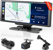 „CarPlay“ ekranas, skirtas „Apple CarPlay“ ir „Android Auto“ sistemoms. 10,26 colių nešiojamas belaidis „CarPlay“ įrenginys su 1080p raiškos galinio vaizdo kamera, „Bluetooth 5.2“, balso valdymu, „Mirror Link“, AUX, FM, GPS navigacija, palaiko TF korteles