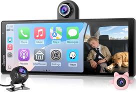„Carpuride W903S3“ „CarPlay“ ekranas, 9,3 colio, trys kameros, 4K, „Android“ automobilinė sistema, 64GB TF kortelė | 4K priekinė kamera, 1080P galinė kamera ir infraraudonųjų spindulių kamera, ciklinis įrašymas, GPS, FM, „Bluetooth“, „Super Link“ ir 64 G