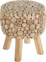 „Casa Moro Samira“ AL7040 – stilingas tiko medžio taburetė, apipinta šakomis, „Boho Chic“ stiliaus taburetė, skersmuo 35 cm, apvali, aukštis 40 cm, pagalbinis staliukas