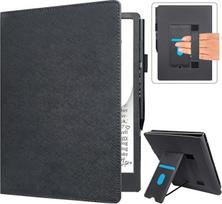 „Caweet“ dėklas, skirtas „Pocketbook InkPad One“ 10,3 colių (2026 m. modelis), aukščiausios kokybės PU odinis dėklas su atlenkiamu stovu, kortelių skyreliu ir rankos dirželiu, juodos spalvos