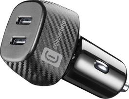„Cellularline“ – 12/24 V automobilinis įkroviklis su cigarečių degikliu, 2 USB-C lizdais ir 40 W greito įkrovimo galia – „iPhone“, „Samsung“, „Huawei“ ir kitiems išmaniesiems telefonams bei planšetiniams kompiuteriams – juodos spalvos