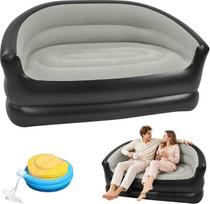 „CEWROM“ dvivietė pripučiama sofa, pripučiama sofa su flokuotu paviršiumi ir porankiais, pripučiama sofos, nešiojama pripučiama sofa, lauko sofa, skirta pop-up renginiams, svetainei, kempingui ir žaidimams (pilka)