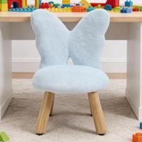 „chairus“ vaikų kėdė su dirbtinio kailio apmušalu „Butterfly“, mėlyna | Vaikų kėdė vaikų kambariui, vaikų sofa su medinėmis kojomis, mini kėdė mergaitėms, vaikų sofa žaidimų kambariui