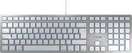 „CHERRY KC 6000 Slim for MAC“, laidinė „Mac“ klaviatūra (USB-A jungtis), Didžiosios Britanijos klavišų išdėstymas (QWERTY), ypač tylios klavišų spaudos, plokščias dizainas, balta/sidabrinė