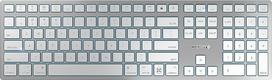 „CHERRY KW 9100 Slim for Mac“ – belaidė „Mac“ klaviatūra su JAV išdėstymu (QWERTY), „Bluetooth“ arba 2,4 GHz radijo ryšiu, plokščiais klavišais, įkraunama, balta/sidabrinė