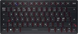 „CHERRY KW 9200 MINI“ – kompaktiška klaviatūra, skirta iki 4 įrenginių, su „Pan Nordic“ klavišų išdėstymu (QWERTY), „Bluetooth“, 2,4 GHz arba laidiniu ryšiu, įkraunama, juodos spalvos