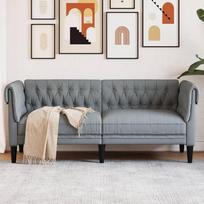 „Chesterfield“ 372547, dvivietė, šviesiai pilkos spalvos audinio, poilsio sofa, sofos ir kušetės, poilsio sofa, sofa svetainei, sofa su miego funkcija