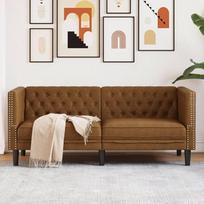 „Chesterfield“ dvivietė sofa, ruda dirbtinė oda su zomšos efektu, baldų komplektas, skirtas svetainei ir biurui, patogi sofa su tvirtomis atraminėmis kojomis, kompaktiška ir jauki