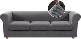 „Chesterfield“ sofos užvalkalų rinkinys su 3 pagalvėlėmis – elastingas žakardo užvalkalas (apatinis + 3 sėdynių užvalkalai), storas, gyvūnams tinkamas audinys, lengvai uždedamas (pilkos spalvos, sofai)