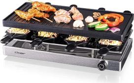 „Cloer 6454“ raclette grilis su 8 keptuvėmis, nelipni danga, 1200 W | Lietas aliuminio plokštė, 8 nelipnios raclette keptuvės, plastikinis mentelė, nešildoma laikymo vieta, aliuminis