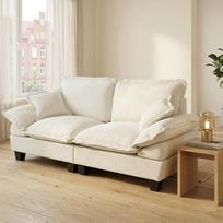 „Cloud“ sofa su pufais – modulinė šenilinė kampinė sofa, moderni dizainerio sukurta sofa su 2 pagalvėlėmis, skirta svetainei ir butui, smėlio spalvos dvivietė (smėlio spalvos, dvivietė)