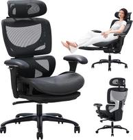 „COLAMY“ ergonomiška biuro kėdė su atrama kojoms – vadovų kėdė su aukštu atlošu, reguliuojamu galvos atlošu ir 3D porankiais – kvėpuojantis tinklelis, dinaminė juosmens atrama, reguliuojamas aukštis, juoda
