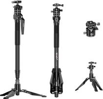 „COMAN“ „One-touch“ anglies pluošto monopodas – lengvas kelioninis fotoaparato monopodas su pakreipiama U formos pagrindine dalimi, nuimamomis kojelėmis ir rutuline galvute, kurios maksimali apkrova – 5 kg