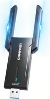 „COMFAST“ WLAN USB 3.0 raktas, 5400 M, „Wi-Fi 6E“ WLAN imtuvas, kompiuterio USB WLAN adapteris, trijų dažnių, su itin efektyviomis dvigubomis antenomis, OFDMA ir MU-MIMO, WPA3, nereikalauja tvarkyklės „Windows 10“/„Windows 11“ sistemose, greitas įdiegimas