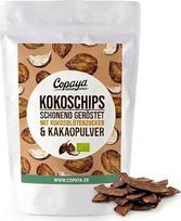 „Copaya“ ekologiški kokoso traškučiai su kakava – ploni ir traškūs kokoso traškučiai, švelniai skrudinti su kokoso žiedų cukrumi ir smulkiu kakavu (750 g)