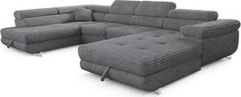 „Cordo U XXL“ svetainės komplektas su miego funkcija ir 2 daiktų dėžėmis – „Breitcord Tilia“ – U formos sofa (pilka, kairioji pusė)