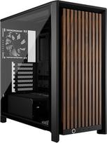 „CORSAIR Frame 4000D Wood RS“ vidutinio dydžio ATX kompiuterio korpusas – juodos ir riešutmedžio spalvos | Modulinis, medinis priekinis skydelis, komplekte – 4 vnt. „RS120 PWM“ ventiliatoriai, „InfiniRail“ ventiliatorių tvirtinimo sistema, vaizdo plokštės