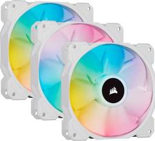 „Corsair iCUE SP120 RGB ELITE Performance“ 120 mm PWM ventiliatorių rinkinys (3 vnt.) su „iCUE Lighting Node CORE“ (CORSAIR „AirGuide“ technologija, aštuoni valdomi RGB šviesos diodai, tylus – 18 dBA, iki 1 500 aps/min) Balta, 120 mm