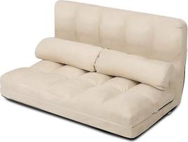 „COSTWAY“ 3-in-1 sulankstoma grindų sofa, sofa-lova su 6 pakopomis reguliuojamu atlošu ir 2 pagalvėlėmis, sofa-lova su miego funkcija, patogi sofa miegamajam, svetainei ir balkonui, 150 kg apkrova (smėlio spalvos)