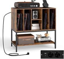 „COSTWAY“ patefonų stovas su įkrovimo stotele, šoninė spintelė su vieta viniliniams įrašams laikyti, moderni spintelė, vinilinių įrašų ekspozicinė lentyna, talpinanti daugiau nei 150 albumų, 80 x 45 x 79,5 cm (kavos spalvos)