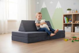 „CozyKing“ vaikų sofa, pilkos spalvos kordas – minkšta žaidimų sofa vaikams su nuimamu ir skalbiamu apvalkalu – visiškai užpildyta putomis, kvėpuojanti, pagaminta ES, idealiai tinka vaikų kambariui