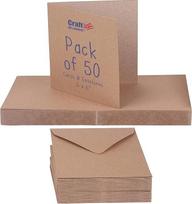 „Craft UK 2047“ 6 x 6 colių „Kraft“ atvirukai ir vokai, 50 vnt. pakuotė – rudi