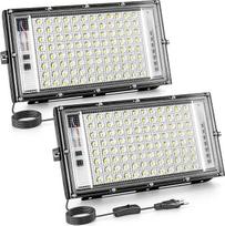 „CREATESTAR“ LED lauko prožektorius, 100 W, 2 vnt. rinkinys, statybinis prožektorius, lauko prožektorius, šaltos baltos spalvos prožektorius, IP65 atsparumas vandeniui, LED prožektorius, skirtas sporto aikštelėms, sandėliams, sodams, kiemams, garažams, au