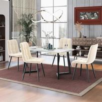 „Ctastay“ valgomojo stalo komplektas su 4 kėdėmis, 117 x 68 x 75 cm, valgomojo komplektas su kėdėmis, valgomojo kėdės, virtuvės valgomojo stalas namams ir šeimai, juodos metalinės stalo kojos + 4 smėlio spalvos kėdės