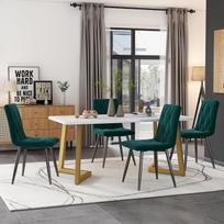 „Ctastay“ valgomojo stalo komplektas su 4 kėdėmis, 117 x 68 cm, valgomojo komplektas su 4 aksominėmis kėdėmis, virtuvės valgomojo stalas namams ir šeimai, auksinės metalinės stalo kojos + 4 tamsiai žalios kėdės