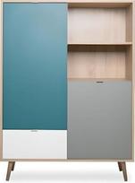 „Cuba Highboard“ komoda iš šviesaus „Sonoma“ ąžuolo su trispalvėmis „Petrol“, „White“ ir „Grey“ spalvomis, skandinaviško stiliaus bufetas, 103 x 139 cm