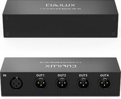 „Cubilux“ 1 į 4 išėjimų XLR skirstytuvas, pasyvus 3 kontaktų skirstytuvas (1 moteriškas jungtis į 4 vyriškus), subalansuotas mono skirstytuvas, pagamintas iš aliuminio