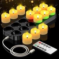 „daphomeu“ įkraunamos LED žvakės, 12 vnt. rinkinys | su USB-C įkrovimo stotele, laikmačio funkcija ir nuotolinio valdymo pultu, be liepsnos, baterijomis maitinamos LED žvakės Kalėdų dekoracijai