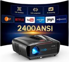 „Daylight“ projektorius 4K namų kino sistemai, 2400 ANSI, HDR10+, išmanusis TV projektorius su programėlėmis, „Dolby Audio“, „Wi-Fi“, „Bluetooth“, 2 HDMI eARC/CEC jungtys, 2 garsiakalbiai po 38 W, automatinis fokusavimas ir trapecijos korekcija filmams be